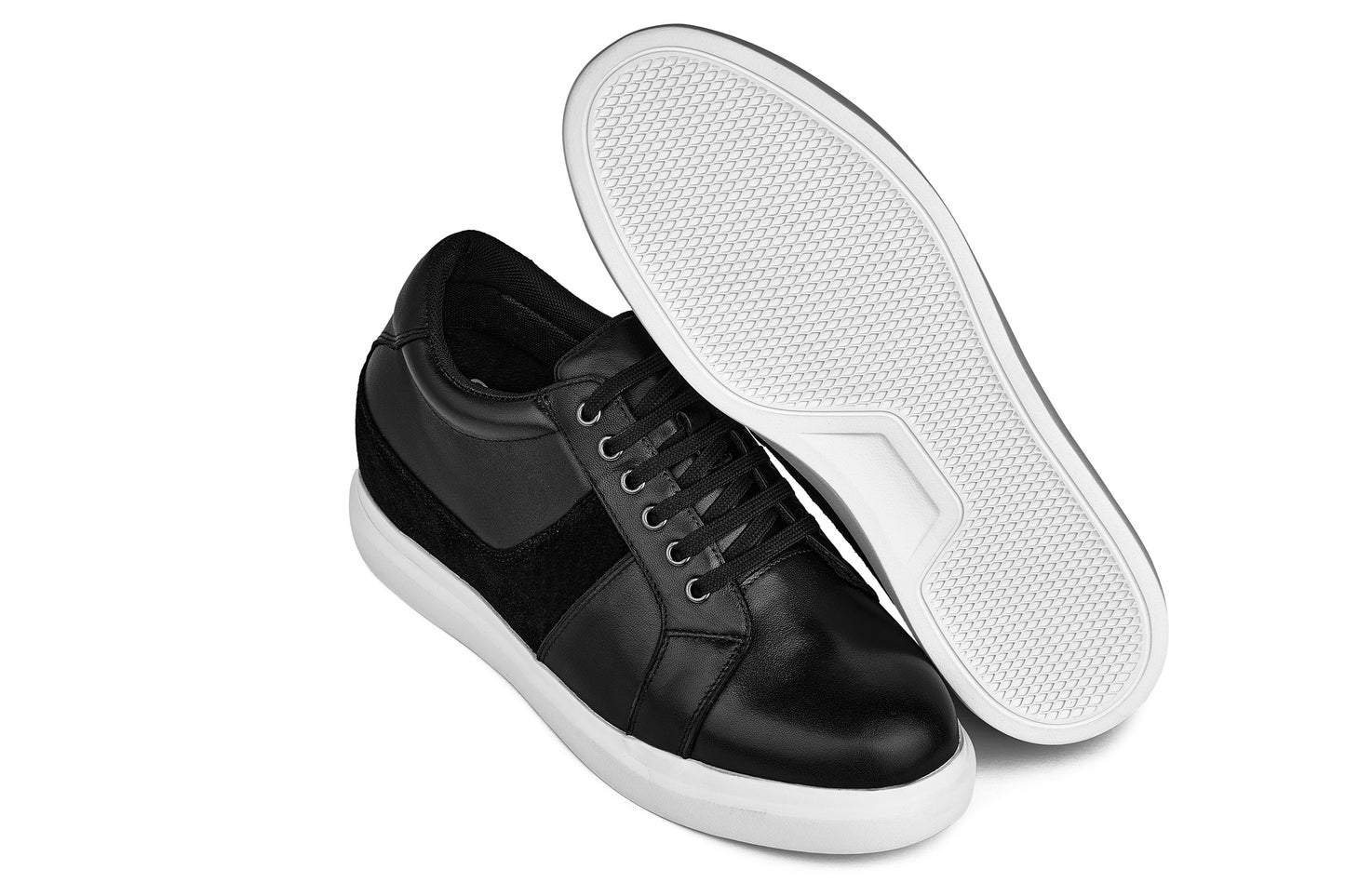 CALTO - K1530 - 3 Inches Taller (Black) - Lightweight Leather Sneakers