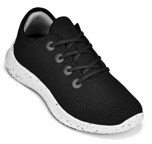 CALTO - Q401 - 2.4 Inches Taller (Black/White & Speckle Sole) - Ultra Lightweight Knitted Sneakers