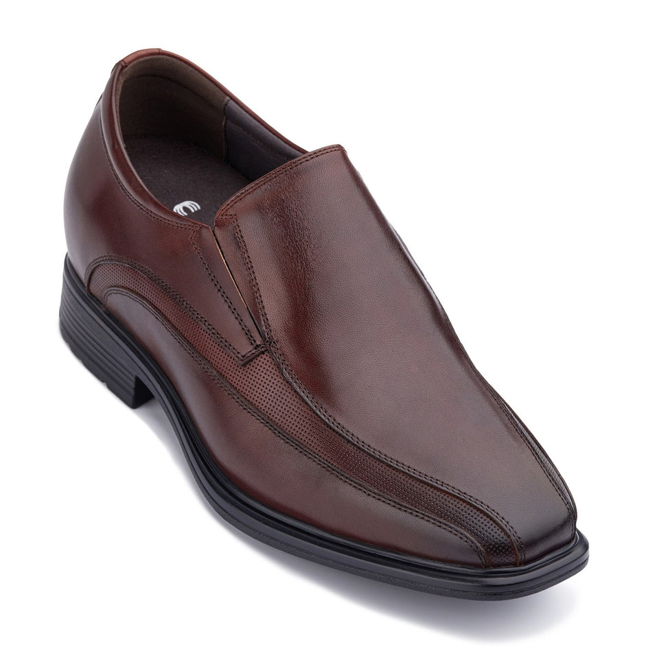 CALTO - G60125-3 Pouces Plus Haut - Chaussures élévatrices De Hauteur - Chaussures à Habiller Marron Foncé Slip-on, Marron, 39 EU