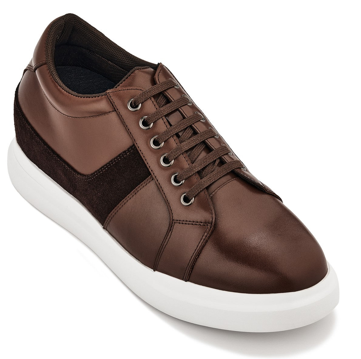 CALTO - K1532 - 3 Inches Taller (Coffee Brown) - Lightweight Leather Sneakers