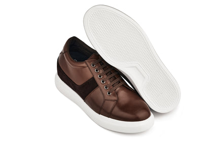 CALTO - K1532 - 3 Inches Taller (Coffee Brown) - Lightweight Leather Sneakers