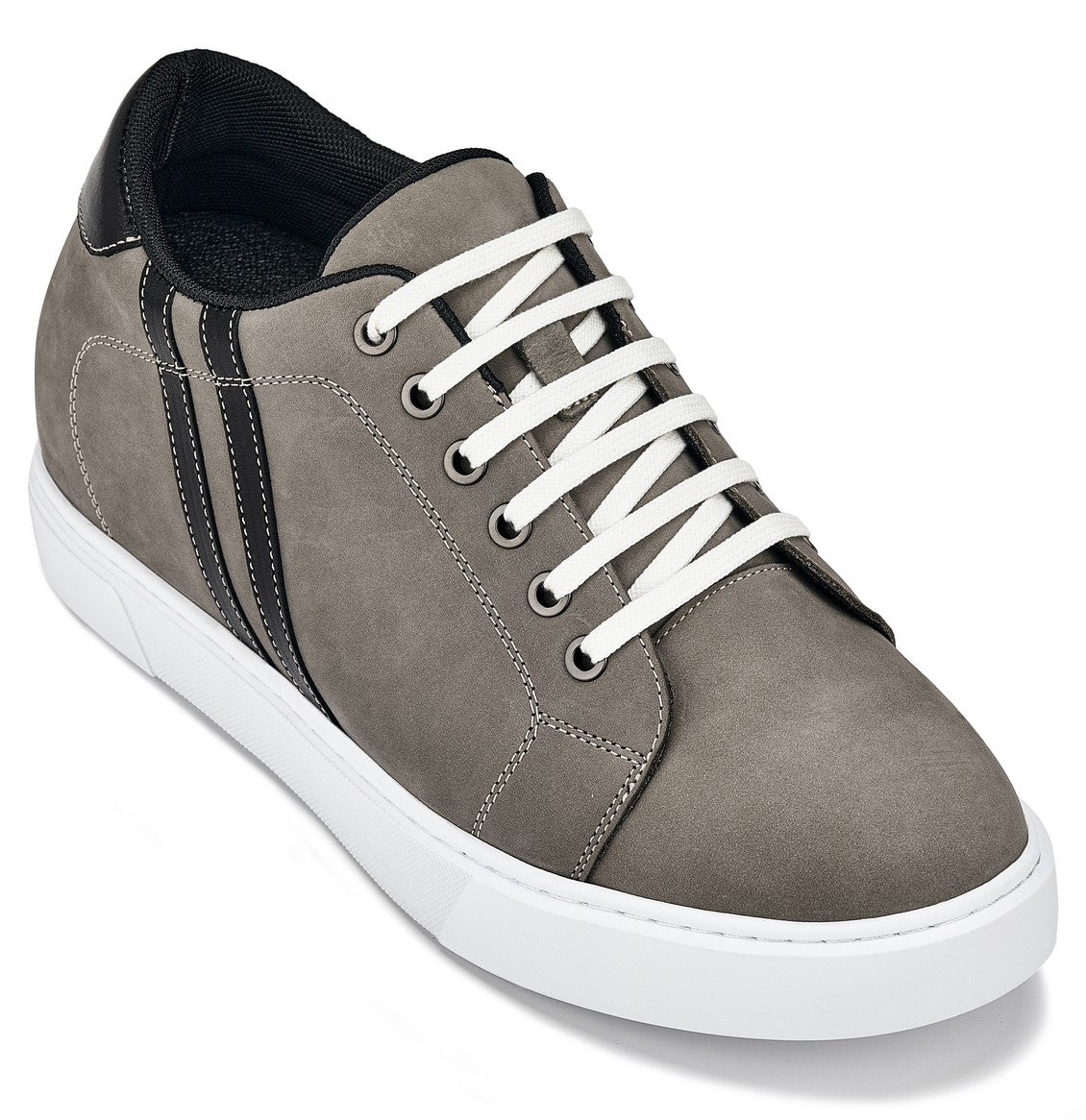 CALTO - K1550 - 2.8 Inches Taller (Nubuck Grey) - Lace Up Casual Sneakers