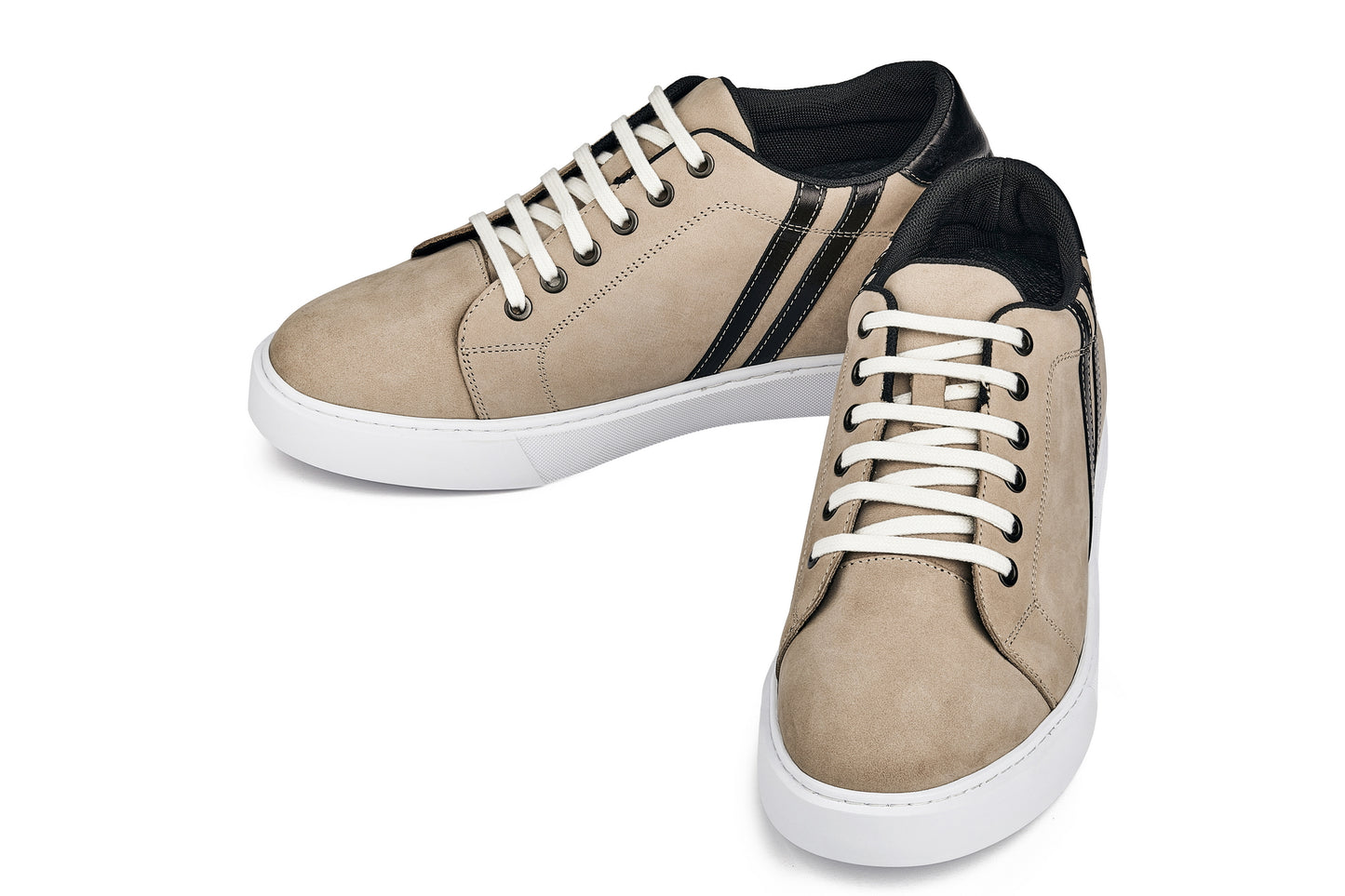 CALTO - K1552 - 2.8 Inches Taller (Taupe) - Lace Up Casual Sneakers