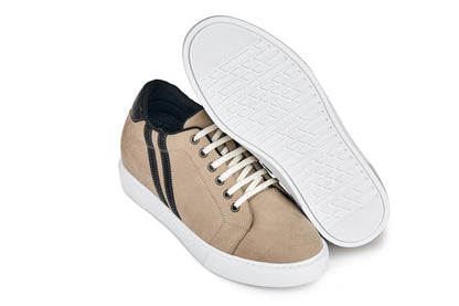 CALTO - K1552 - 2.8 Inches Taller (Taupe) - Lace Up Casual Sneakers