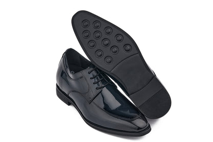 CALTO - K2712 - 2.8 Inches Taller (Midnight Blue) - Patent Leather Dress Derbies