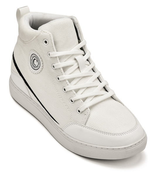 CALTO - S4131 - 2.6 بوصات أطول (أبيض قاتم/نعل أبيض) - حذاء رياضي علوي من القطيفة للكاحل