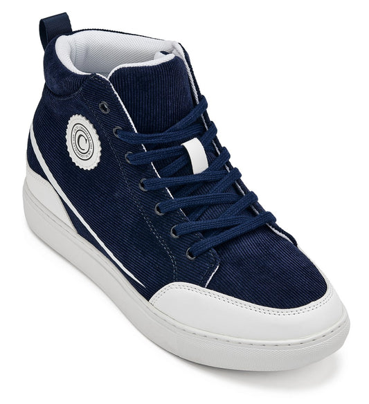 CALTO - S4132 - 2.6 بوصات أطول (أزرق غامق/نعل أبيض) - حذاء رياضي علوي من القطيفة للكاحل