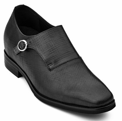 CALTO - Y1180 - 3.2 Inches Taller (Black) - Lightweight Monk Strap Slip-On Dress Shoes