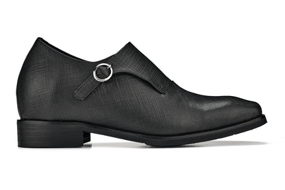 CALTO - Y1180 - 3.2 Inches Taller (Black) - Lightweight Monk Strap Slip-On Dress Shoes
