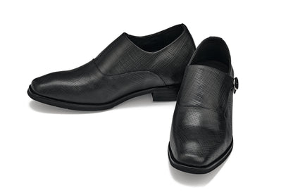 CALTO - Y1180 - 3.2 pulgadas más alto (negro) - Zapatos de vestir ligeros sin cordones con correa tipo monje