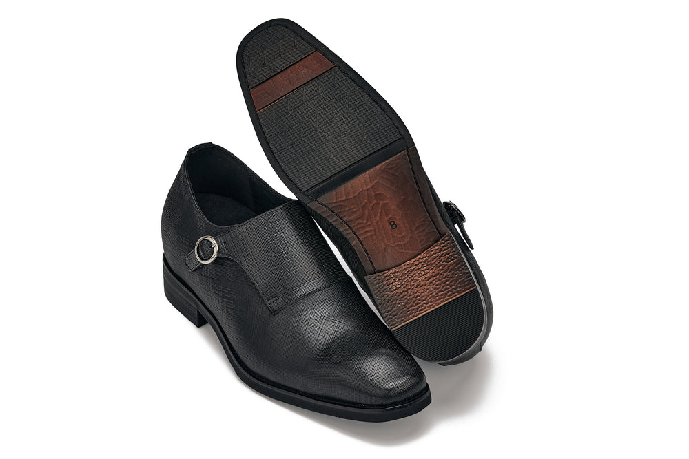CALTO - Y1180 - 3.2 pulgadas más alto (negro) - Zapatos de vestir ligeros sin cordones con correa tipo monje