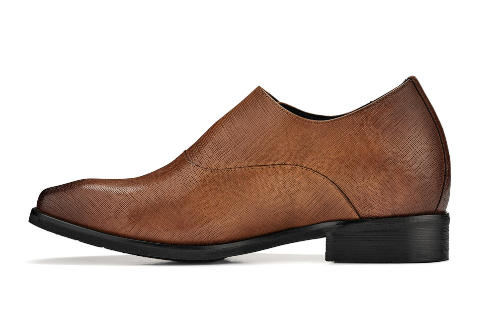 CALTO - Y1181 - 3.2 pulgadas más alto (marrón arena) - Zapatos de vestir ligeros sin cordones con correa tipo monje