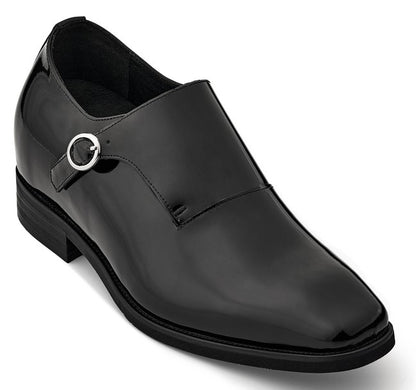 CALTO - Y1182 - 3.2 pulgadas más alto (negro) - Vestido Oxford de charol sin cordones con correa de monje