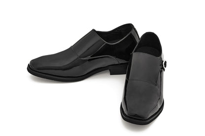 CALTO - Y1182 - 3.2 pulgadas más alto (negro) - Vestido Oxford de charol sin cordones con correa de monje
