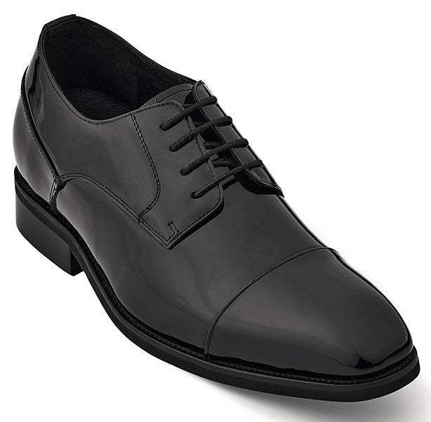 CALTO - Y3270 - 3 Inches Taller (Black) - Lace Up Cap-Toe Patent Leather Dress Derbies