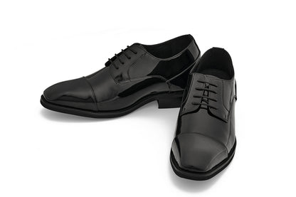 CALTO - Y3270 - 3 Inches Taller (Black) - Lace Up Cap-Toe Patent Leather Dress Derbies