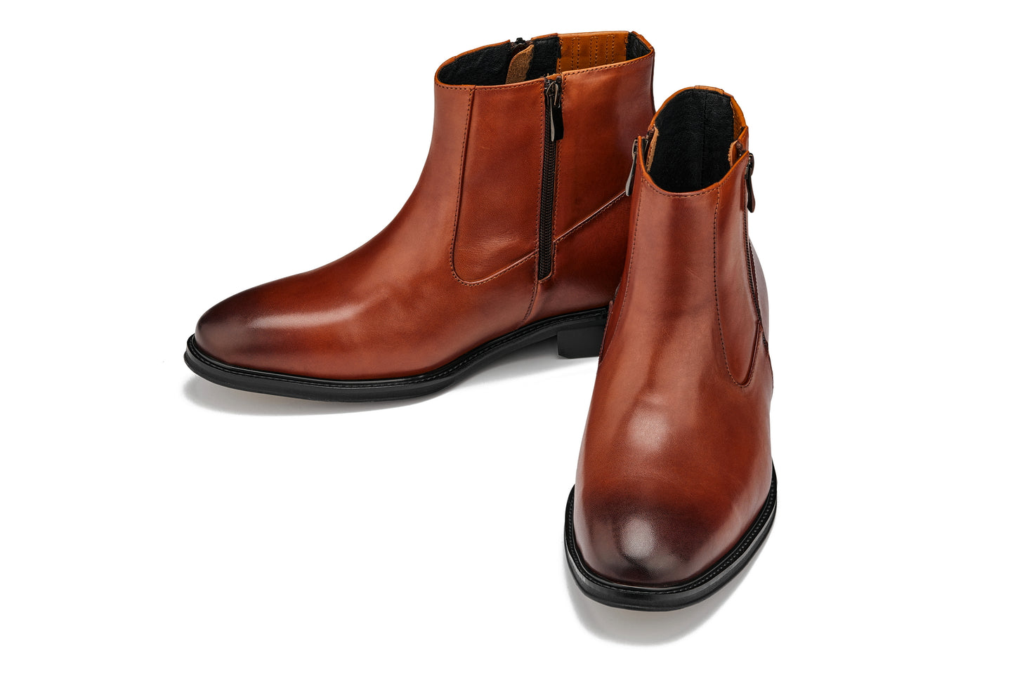 CALTO - Y70623 - 2.8 Inches Taller (Rust Brown) - Lightweight Zipper Boots