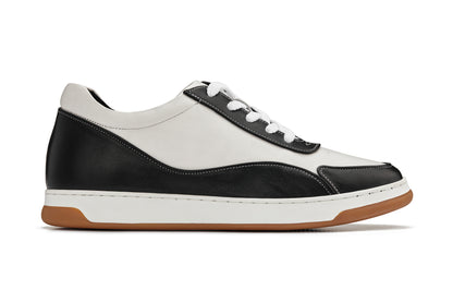 CALTO - Y7884 - 2.6 Inches Taller (Black/White/White & Gum Sole) - Elevated Leather Sneakers