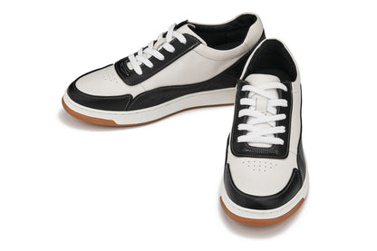 CALTO - Y7884 - 2.6 Inches Taller (Black/White/White & Gum Sole) - Elevated Leather Sneakers