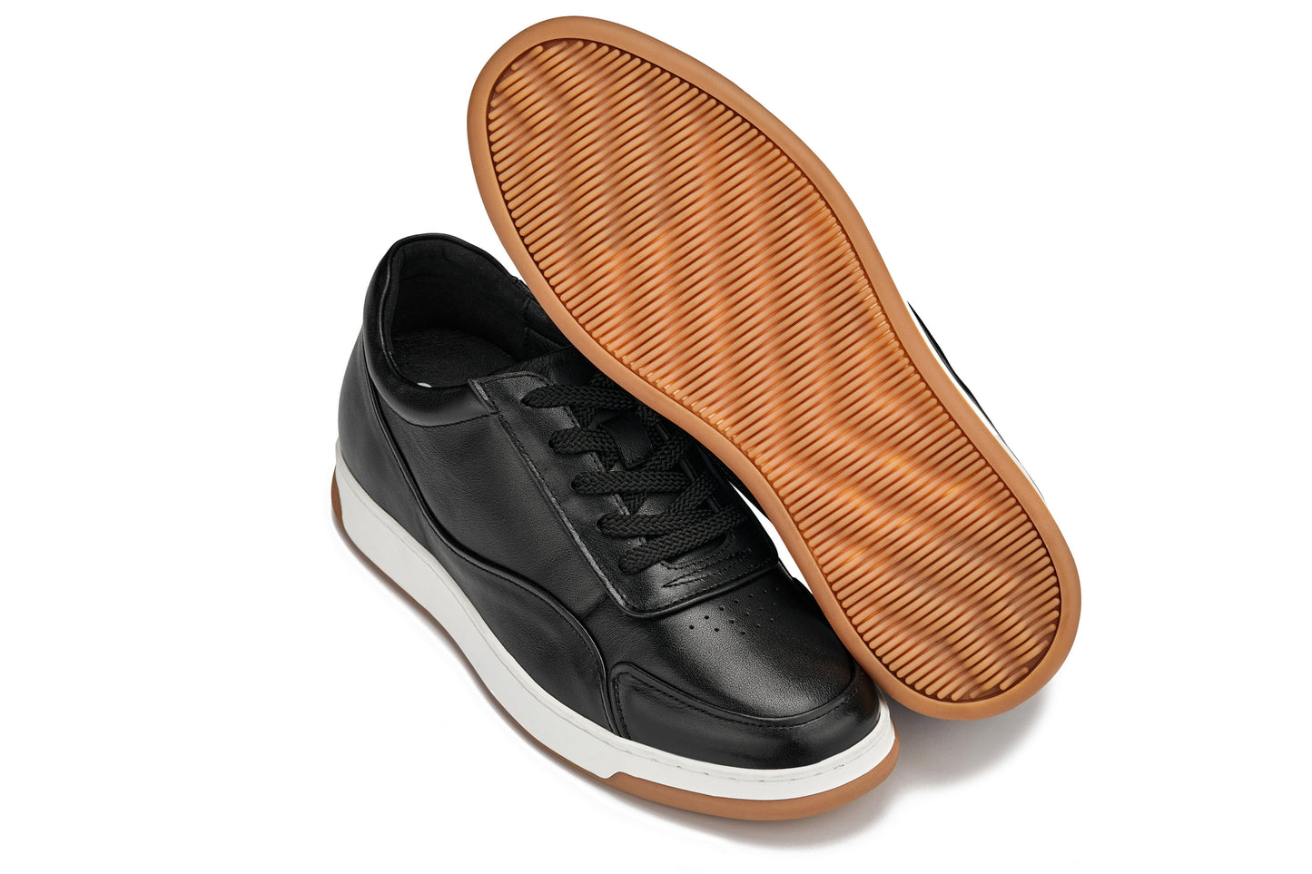 CALTO - Y7885 - 2.6 بوصة أطول (أسود) - حذاء رياضي من الجلد