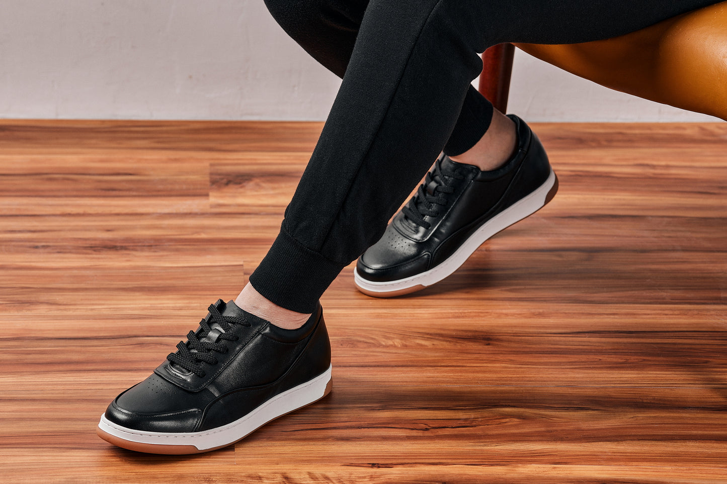 CALTO - Y7885 - 2.6 Inches Taller (Black/White & Gum Sole) - Elevated Leather Sneakers