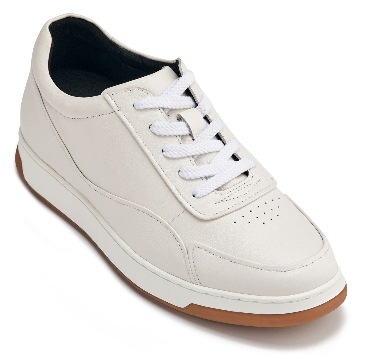 CALTO - Y7886 - 2.6 Inches Taller (Off-White/White & Gum Sole) - Elevated Leather Sneakers