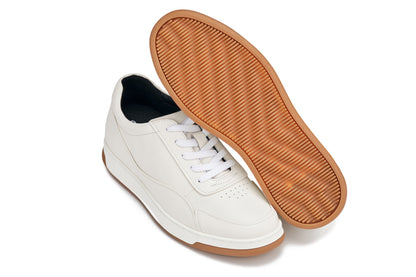 CALTO - Y7886 - 2.6 Inches Taller (Off-White/White & Gum Sole) - Elevated Leather Sneakers