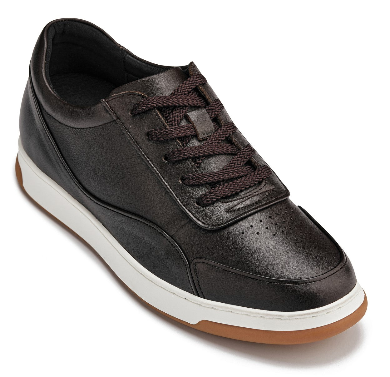 CALTO - Y7887 - 2.6 Inches Taller (Deep Espresso/White & Gum Sole) - Elevated Leather Sneakers