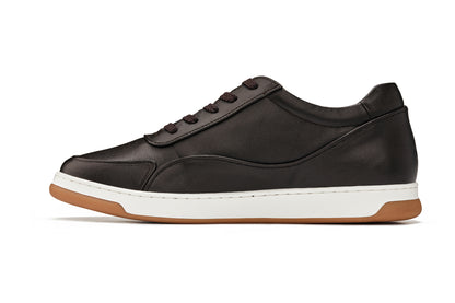 CALTO - Y7887 - 2.6 Inches Taller (Deep Espresso/White & Gum Sole) - Elevated Leather Sneakers