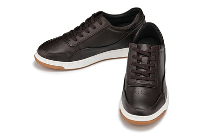 CALTO - Y7887 - 2,6 inch groter (diepe espresso/wit en gomzool) - verhoogde leren sneakers