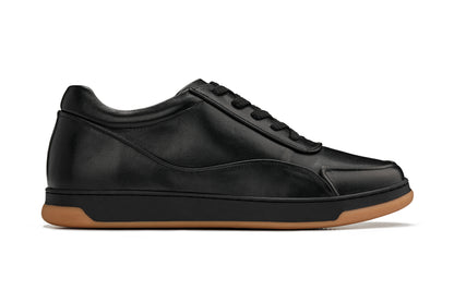 CALTO - Y7888 - 2.6 Inches Taller (Noir/Black & Gum Sole) - Elevated Leather Sneakers
