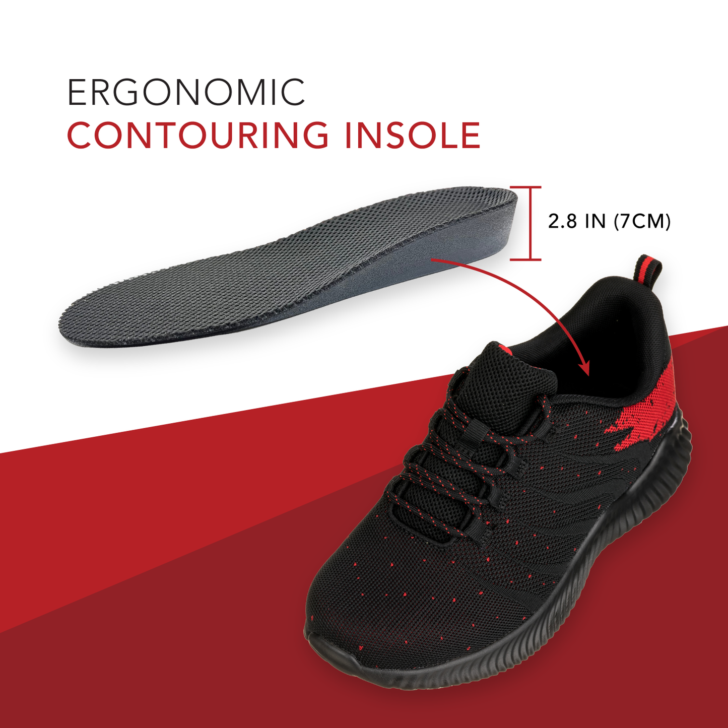 Elevator shoes height increase CALTO - Q215 - 2.8 Inches Taller (Black/Red) - Ultra Lightweight