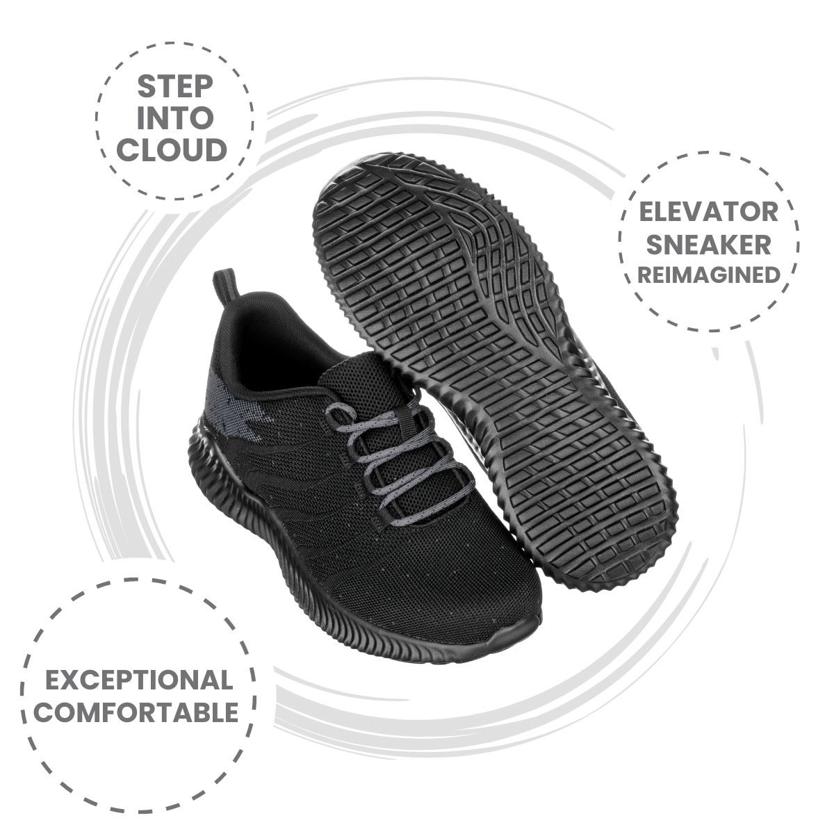 Elevator shoes height increase CALTO - Q216 - 2.8 Inches Taller (Black/Grey) - Ultra Lightweight