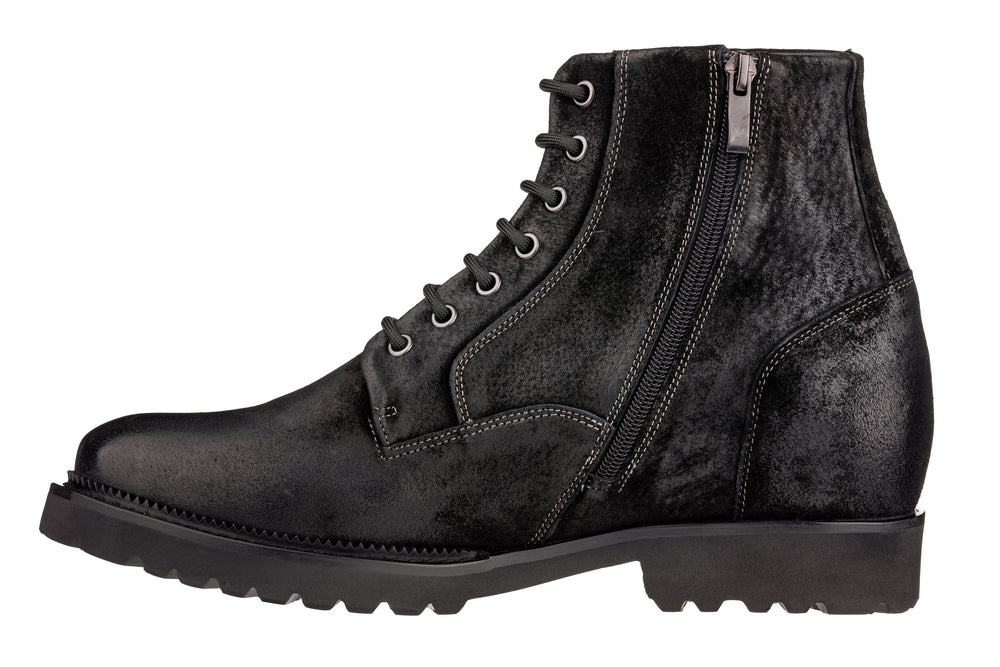 Elevator shoes height increase CALTO - K24401 - 3 Inches Taller (Nubuck Black) - Casual Zipper Boots