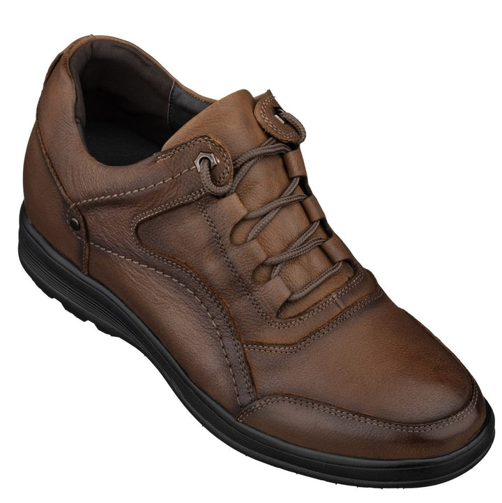 Elevator shoes height increase CALTO - K3044 - 2.8 Inches Taller (Brown) - Lace Up Casual Walker - Lightweight