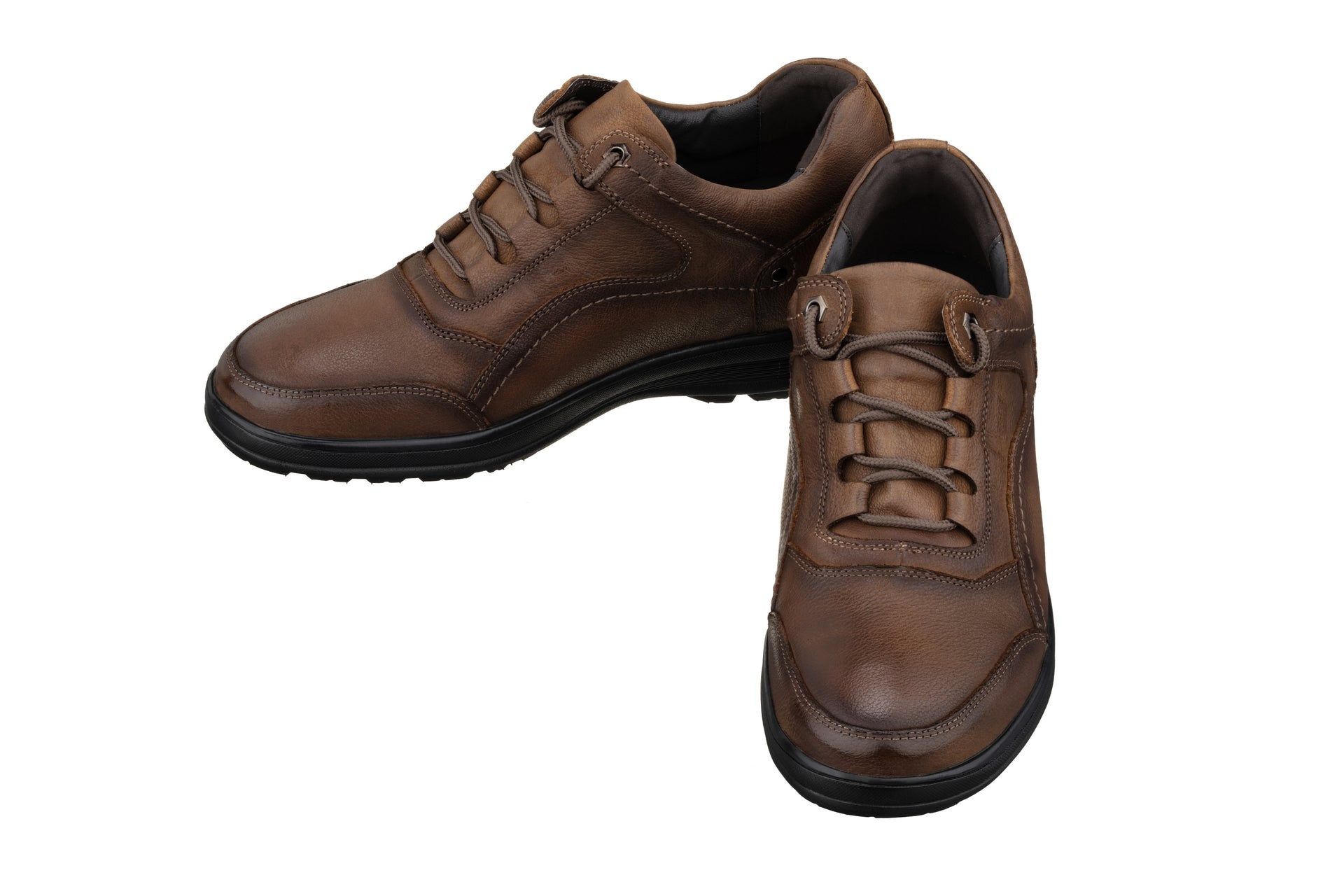 Elevator shoes height increase CALTO - K3044 - 2.8 Inches Taller (Brown) - Lace Up Casual Walker - Lightweight