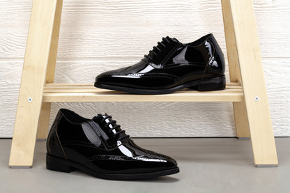 Elevator shoes height increase CALTO - S1015 - 3.0 Inches Taller (Black) - Patent Leather Dress Oxford