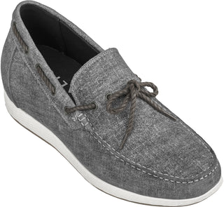 Elevator shoes height increase CALTO Denim Grey Boat Shoes - 2.4 Inches - S1101