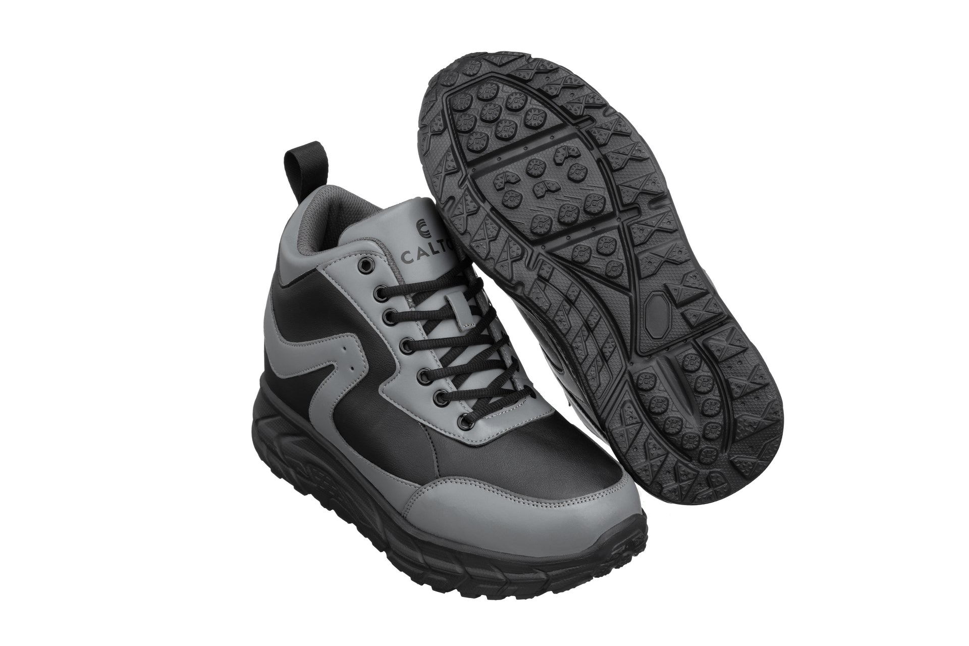 Elevator shoes height increase CALTO - S22771 - 4 Inches Taller (Black/Grey) - Hiking Style Boots