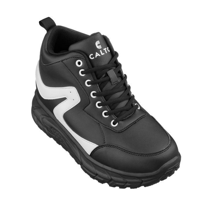 Elevator shoes height increase CALTO - S22772 - 4 Inches Taller (Black/White) - Hiking Style Boots
