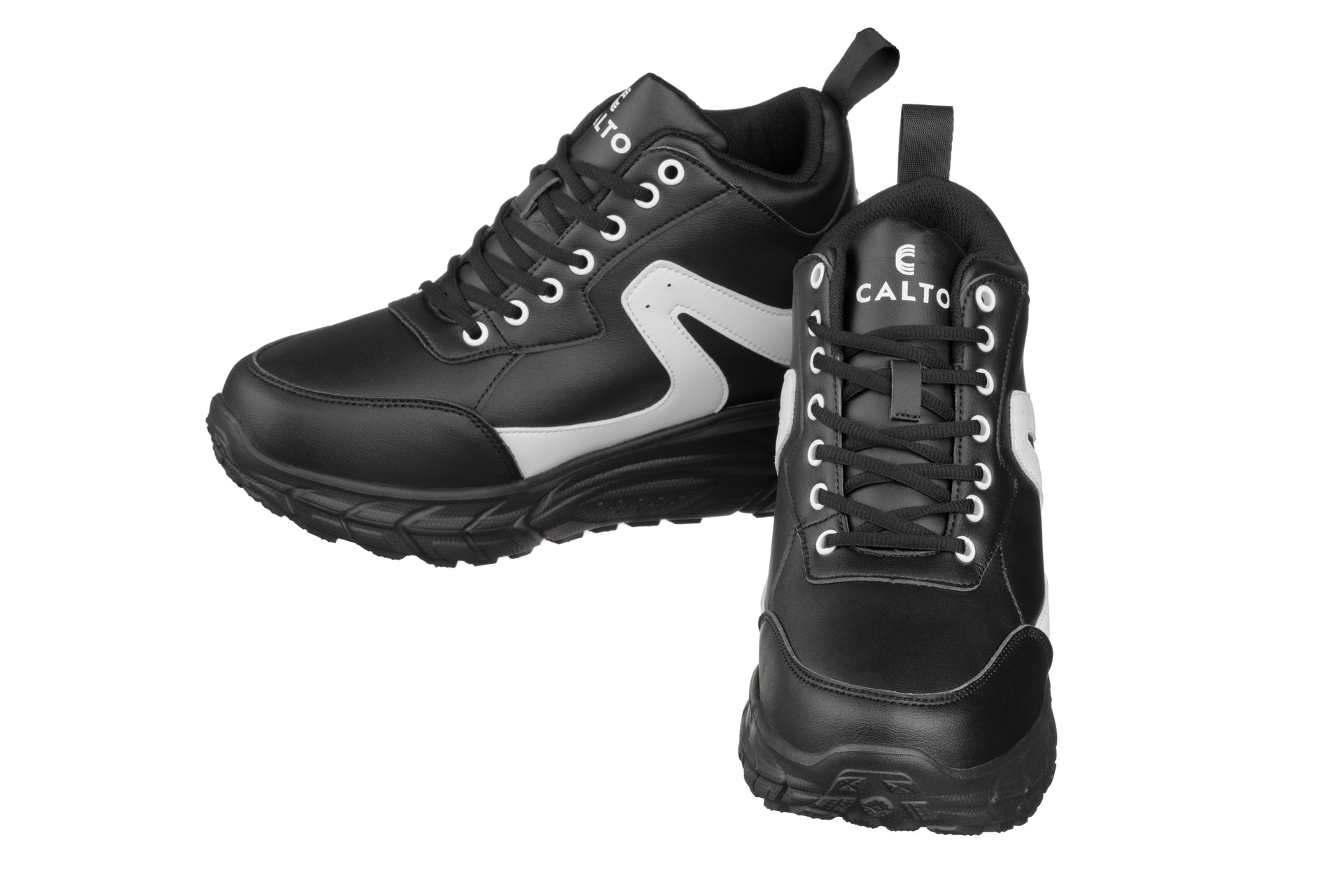 Elevator shoes height increase CALTO - S22772 - 4 Inches Taller (Black/White) - Hiking Style Boots