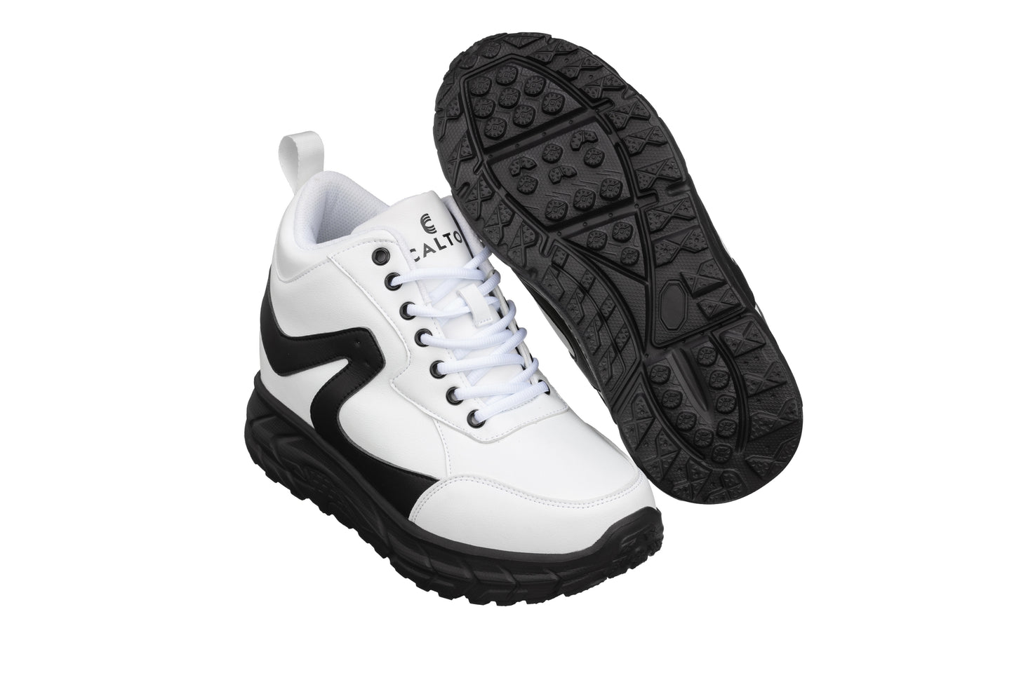 Elevator shoes height increase CALTO - S22773 - 4 Inches Taller (White/Black) - Hiking Style Boots