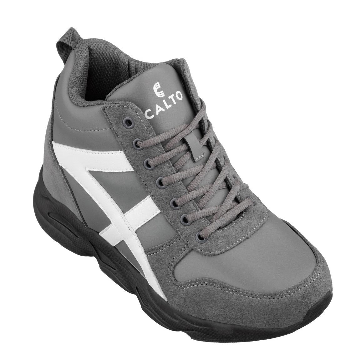 Elevator shoes height increase CALTO - S22781 - 3.6 Inches Taller (Grey/White) - Hiking Style Boots