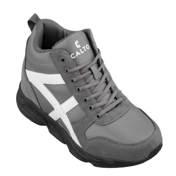 Calto H0032 Men's 4-Inch Elevator Height Increase Hiking Sneaker Boots – Grey Leather