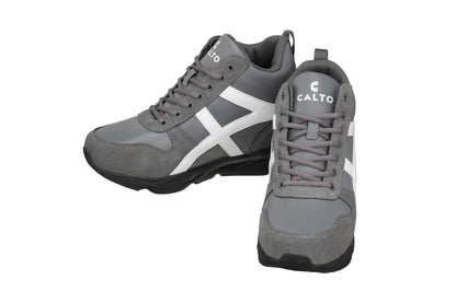 Elevator shoes height increase CALTO - S22781 - 3.6 Inches Taller (Grey/White) - Hiking Style Boots