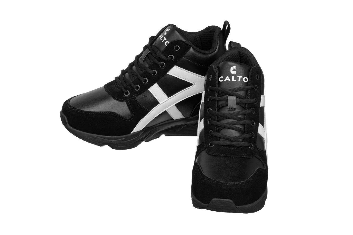Elevator shoes height increase CALTO - S22783 - 3.6 Inches Taller (Black/White) - Hiking Style Boots