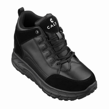 Elevator shoes height increase CALTO - S22797 - 4 Inches Taller (Black) - Hiking Style Boots