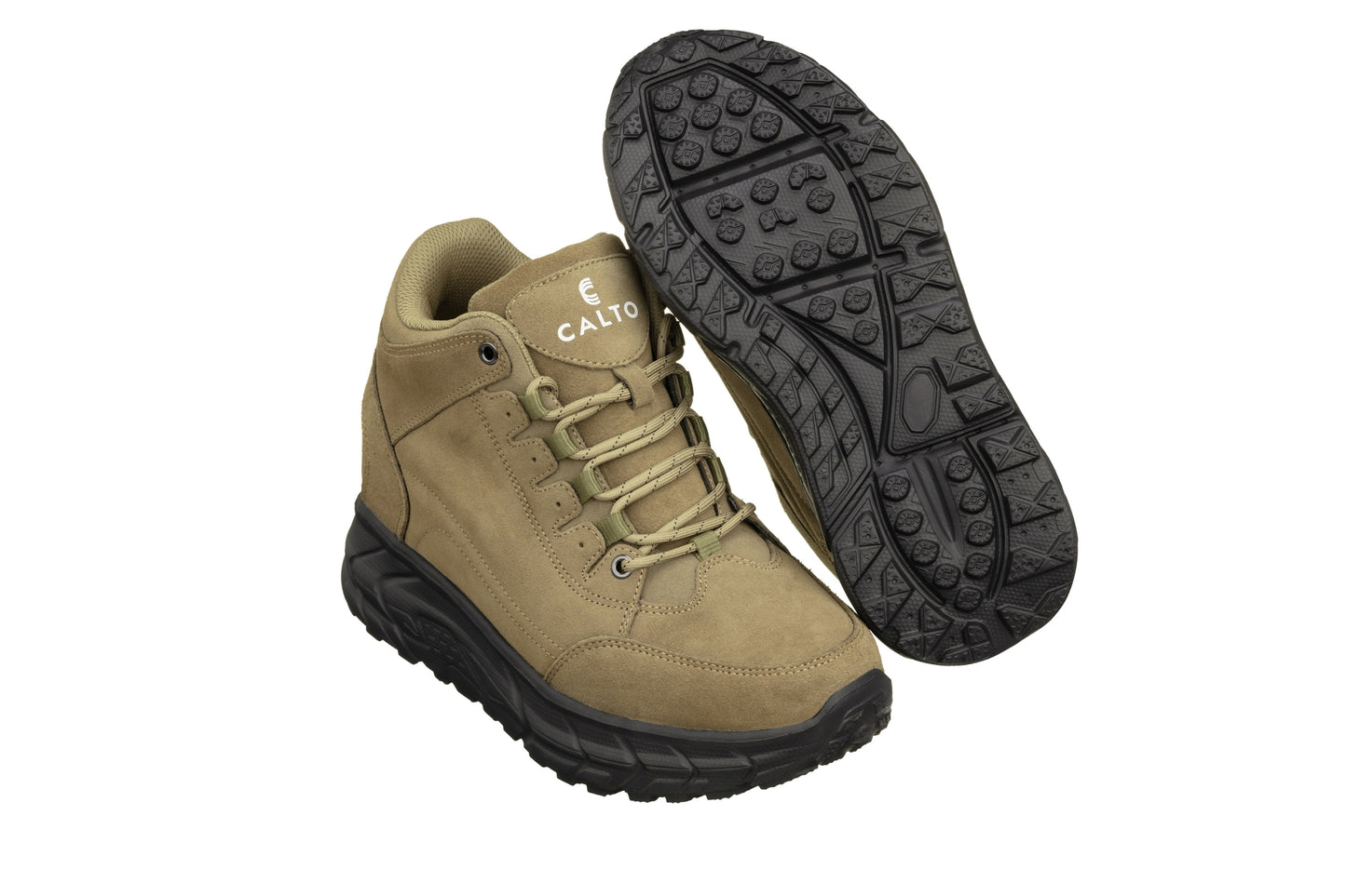 Elevator shoes height increase CALTO - S22798 - 4 Inches Taller (Khaki) - Hiking Style Boots