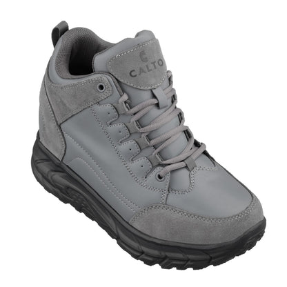 Elevator shoes height increase CALTO - S22799 - 4 Inches Taller (Grey) - Hiking Style Boots
