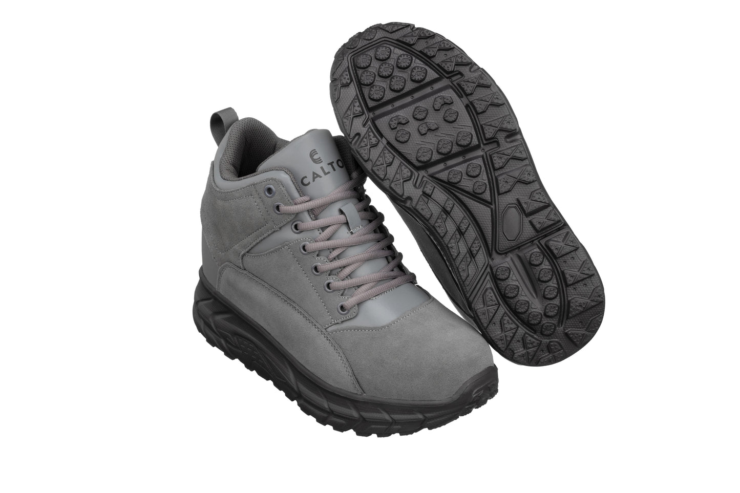 Elevator shoes height increase CALTO - S22800 - 4 Inches Taller (Grey) - Hiking Style Boots